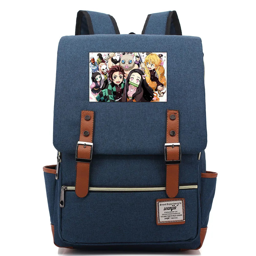 2021 Demon Slayer Prints Boy Girl Student School Book Bags Teenagers Schoolbags Canvas Women Bagpack Men Belt Travel Backpack