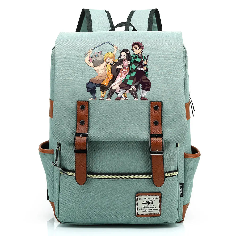 2021 Demon Slayer Prints Boy Girl Student School Book Bags Teenagers Schoolbags Canvas Women Bagpack Men Belt Travel Backpack