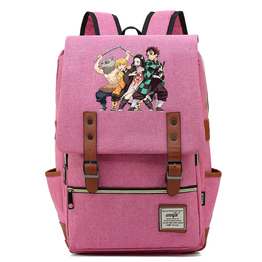 2021 Demon Slayer Prints Boy Girl Student School Book Bags Teenagers Schoolbags Canvas Women Bagpack Men Belt Travel Backpack