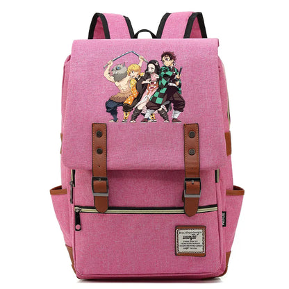 2021 Demon Slayer Prints Boy Girl Student School Book Bags Teenagers Schoolbags Canvas Women Bagpack Men Belt Travel Backpack