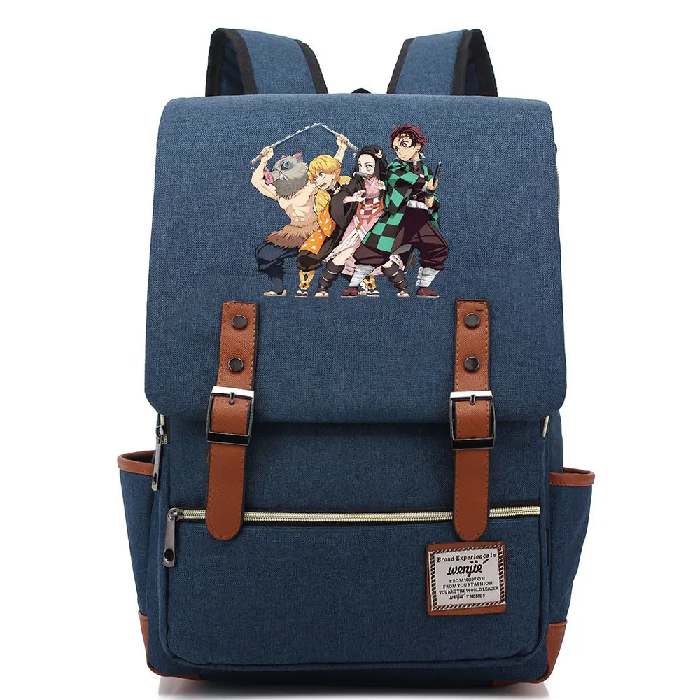 2021 Demon Slayer Prints Boy Girl Student School Book Bags Teenagers Schoolbags Canvas Women Bagpack Men Belt Travel Backpack