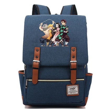 2021 Demon Slayer Prints Boy Girl Student School Book Bags Teenagers Schoolbags Canvas Women Bagpack Men Belt Travel Backpack