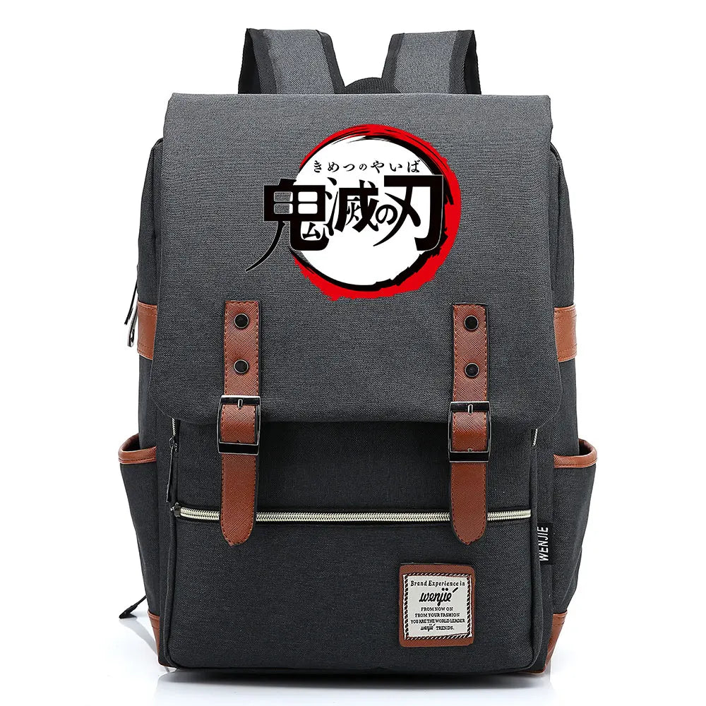 2021 Demon Slayer Prints Boy Girl Student School Book Bags Teenagers Schoolbags Canvas Women Bagpack Men Belt Travel Backpack