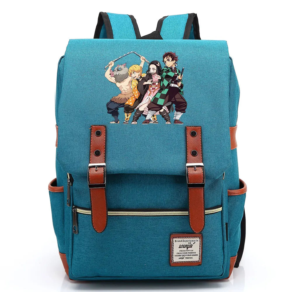 2021 Demon Slayer Prints Boy Girl Student School Book Bags Teenagers Schoolbags Canvas Women Bagpack Men Belt Travel Backpack