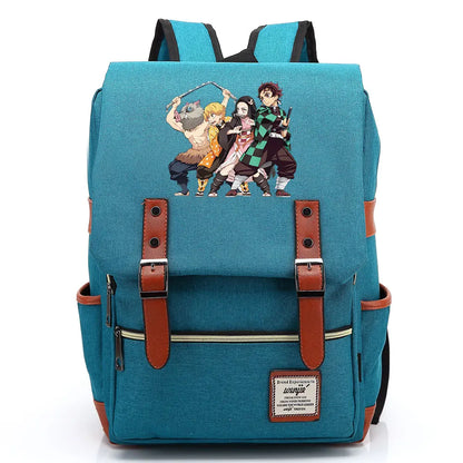 2021 Demon Slayer Prints Boy Girl Student School Book Bags Teenagers Schoolbags Canvas Women Bagpack Men Belt Travel Backpack