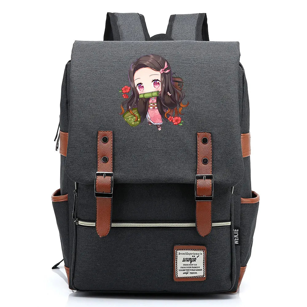 2021 Demon Slayer Prints Boy Girl Student School Book Bags Teenagers Schoolbags Canvas Women Bagpack Men Belt Travel Backpack