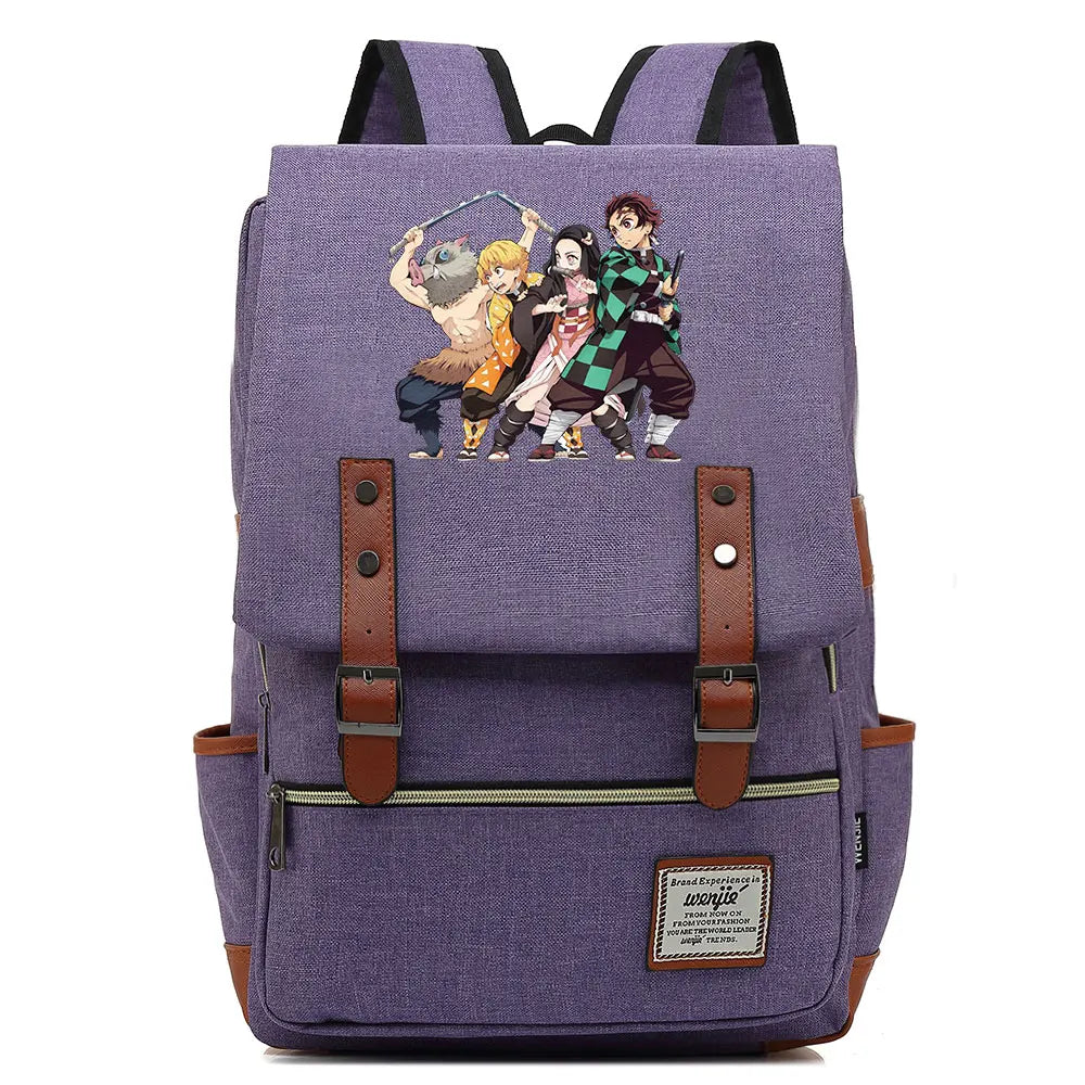 2021 Demon Slayer Prints Boy Girl Student School Book Bags Teenagers Schoolbags Canvas Women Bagpack Men Belt Travel Backpack