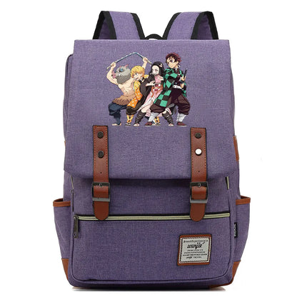 2021 Demon Slayer Prints Boy Girl Student School Book Bags Teenagers Schoolbags Canvas Women Bagpack Men Belt Travel Backpack