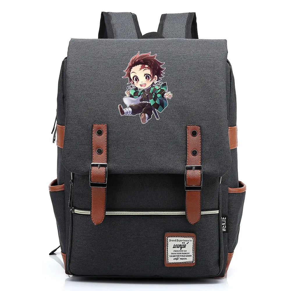 2021 Demon Slayer Prints Boy Girl Student School Book Bags Teenagers Schoolbags Canvas Women Bagpack Men Belt Travel Backpack