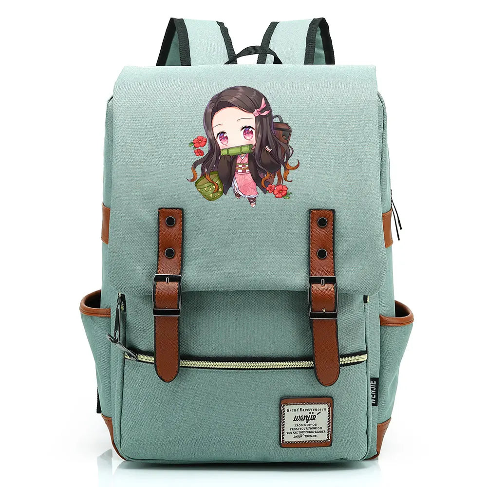 2021 Demon Slayer Prints Boy Girl Student School Book Bags Teenagers Schoolbags Canvas Women Bagpack Men Belt Travel Backpack