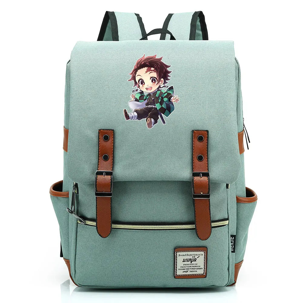 2021 Demon Slayer Prints Boy Girl Student School Book Bags Teenagers Schoolbags Canvas Women Bagpack Men Belt Travel Backpack