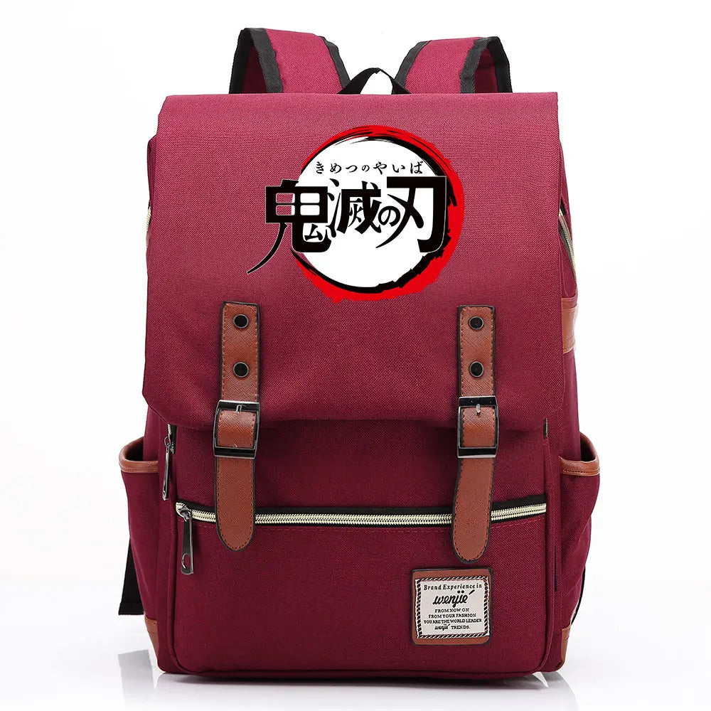 2021 Demon Slayer Prints Boy Girl Student School Book Bags Teenagers Schoolbags Canvas Women Bagpack Men Belt Travel Backpack