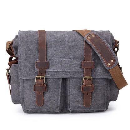 2021 Fashion Vintage Leather Canvas Women's Men's Messenger Bag Cotton Canvas Crossbody Bag Men Shoulder Bag Sling Casual Bag