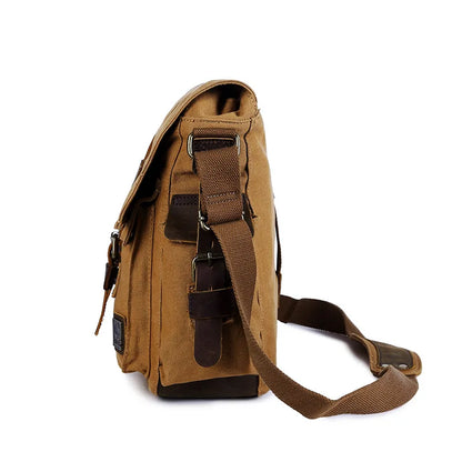 2021 Fashion Vintage Leather Canvas Women's Men's Messenger Bag Cotton Canvas Crossbody Bag Men Shoulder Bag Sling Casual Bag