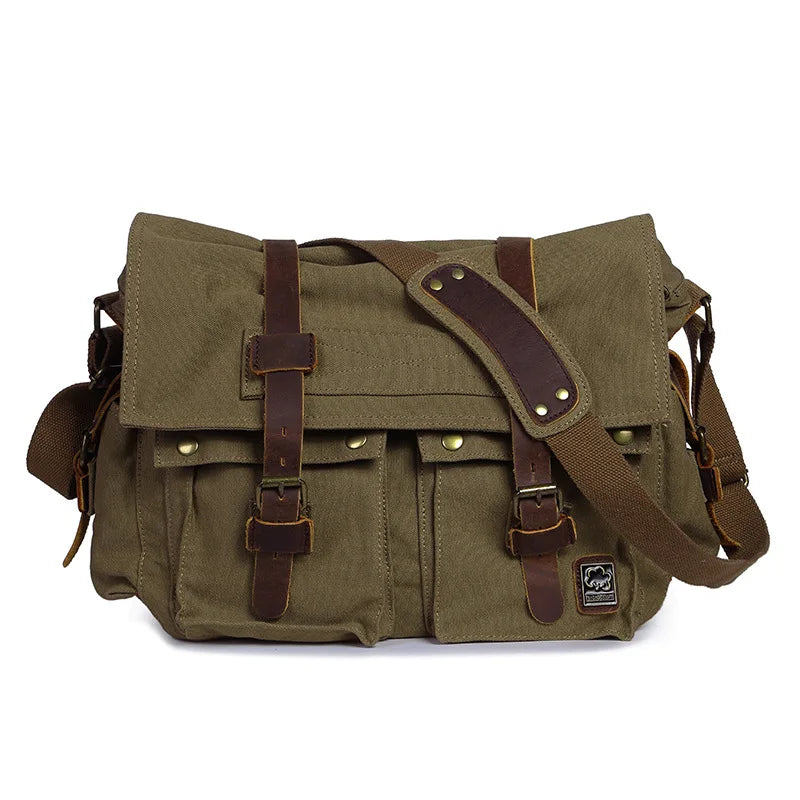 2021 Fashion Vintage Leather Canvas Women's Men's Messenger Bag Cotton Canvas Crossbody Bag Men Shoulder Bag Sling Casual Bag