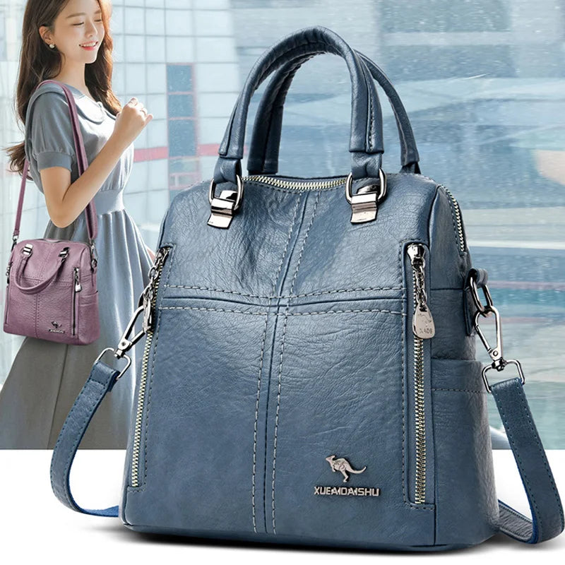 2021 Hot High Quality Leather Backpack Women Shoulder Bags Multifunction Travel Backpack School Bags for Girls Bagpack Mochila