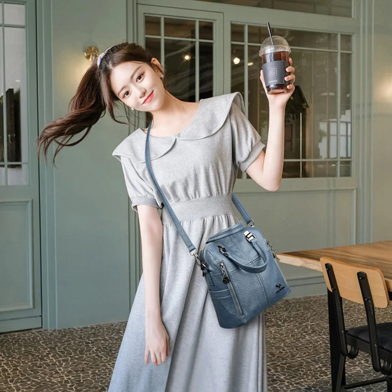 2021 Hot High Quality Leather Backpack Women Shoulder Bags Multifunction Travel Backpack School Bags for Girls Bagpack Mochila