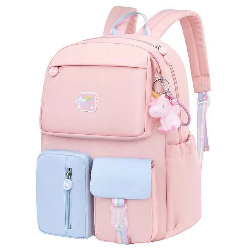 2021 Pony pendant rainbow shoulder strap school bag for teenagers girls Children waterproof backpacks kids schoolbags book bags