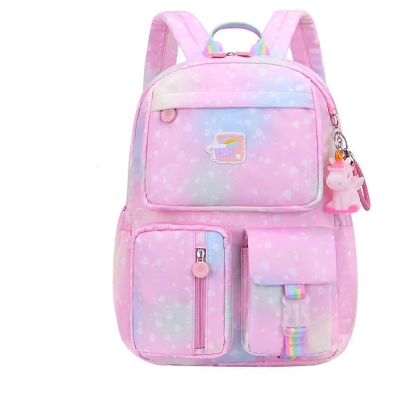2021 Pony pendant rainbow shoulder strap school bag for teenagers girls Children waterproof backpacks kids schoolbags book bags