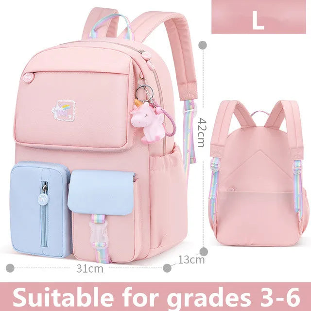2021 Pony pendant rainbow shoulder strap school bag for teenagers girls Children waterproof backpacks kids schoolbags book bags