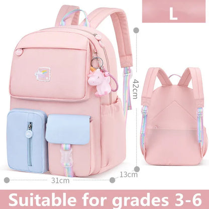 2021 Pony pendant rainbow shoulder strap school bag for teenagers girls Children waterproof backpacks kids schoolbags book bags