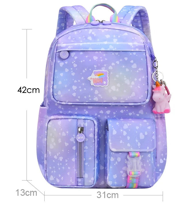 2021 Pony pendant rainbow shoulder strap school bag for teenagers girls Children waterproof backpacks kids schoolbags book bags