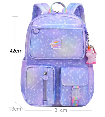 2021 Pony pendant rainbow shoulder strap school bag for teenagers girls Children waterproof backpacks kids schoolbags book bags