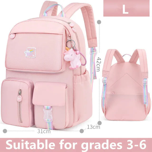 2021 Pony pendant rainbow shoulder strap school bag for teenagers girls Children waterproof backpacks kids schoolbags book bags