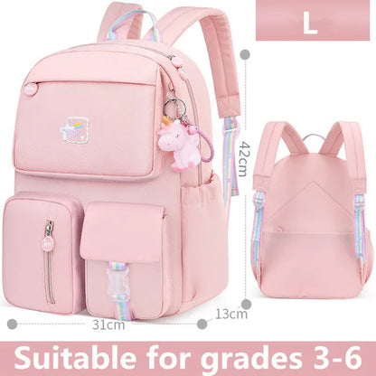 2021 Pony pendant rainbow shoulder strap school bag for teenagers girls Children waterproof backpacks kids schoolbags book bags