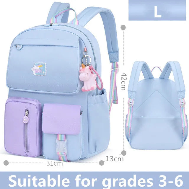 2021 Pony pendant rainbow shoulder strap school bag for teenagers girls Children waterproof backpacks kids schoolbags book bags