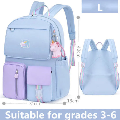 2021 Pony pendant rainbow shoulder strap school bag for teenagers girls Children waterproof backpacks kids schoolbags book bags