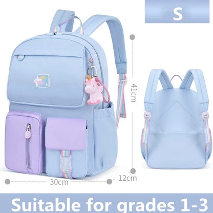 2021 Pony pendant rainbow shoulder strap school bag for teenagers girls Children waterproof backpacks kids schoolbags book bags