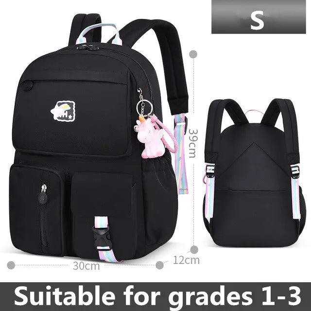 2021 Pony pendant rainbow shoulder strap school bag for teenagers girls Children waterproof backpacks kids schoolbags book bags