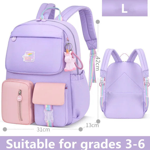 2021 Pony pendant rainbow shoulder strap school bag for teenagers girls Children waterproof backpacks kids schoolbags book bags