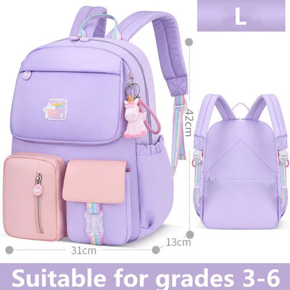 2021 Pony pendant rainbow shoulder strap school bag for teenagers girls Children waterproof backpacks kids schoolbags book bags