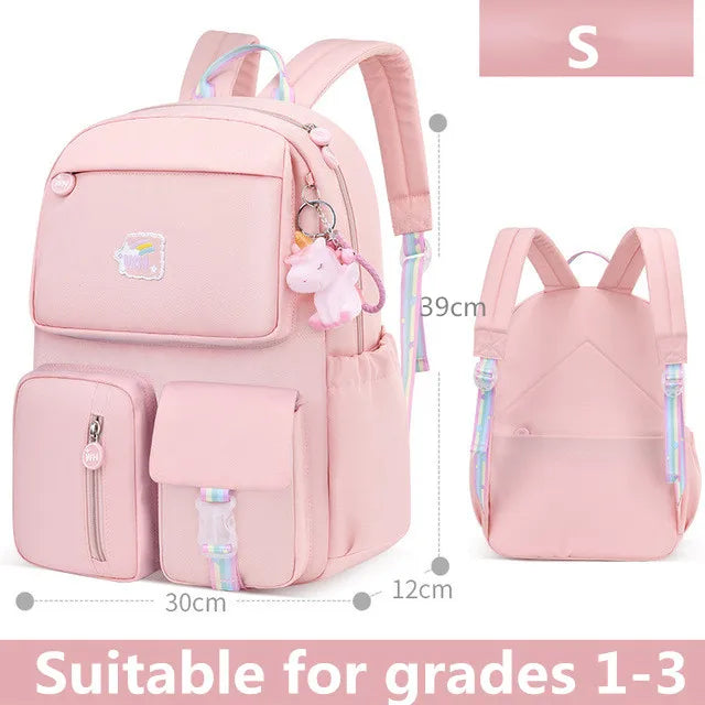 2021 Pony pendant rainbow shoulder strap school bag for teenagers girls Children waterproof backpacks kids schoolbags book bags