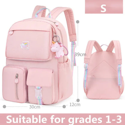 2021 Pony pendant rainbow shoulder strap school bag for teenagers girls Children waterproof backpacks kids schoolbags book bags