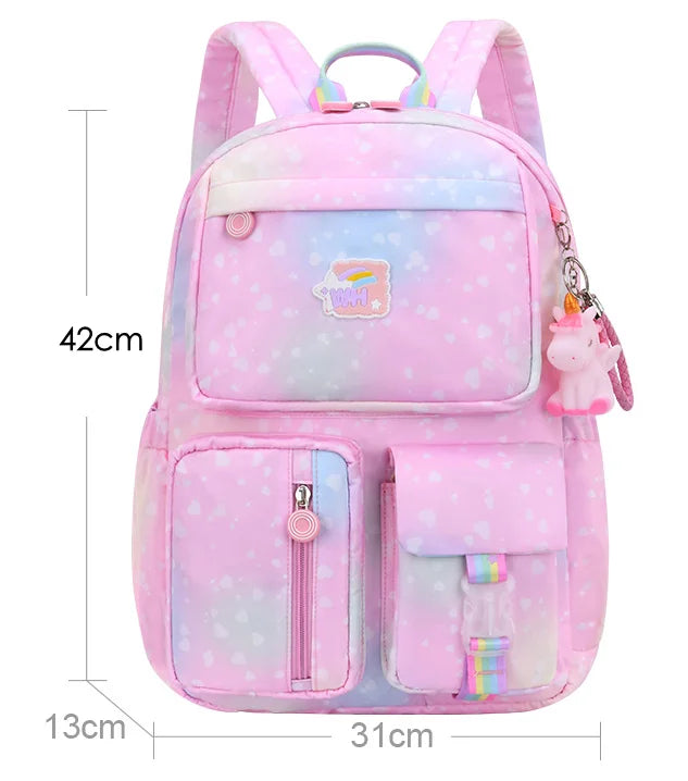 2021 Pony pendant rainbow shoulder strap school bag for teenagers girls Children waterproof backpacks kids schoolbags book bags