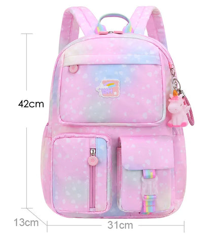 2021 Pony pendant rainbow shoulder strap school bag for teenagers girls Children waterproof backpacks kids schoolbags book bags