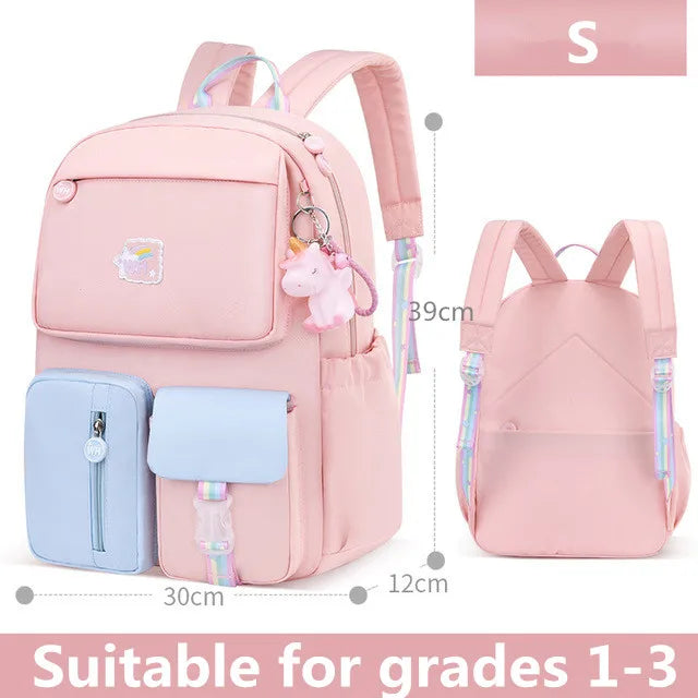 2021 Pony pendant rainbow shoulder strap school bag for teenagers girls Children waterproof backpacks kids schoolbags book bags