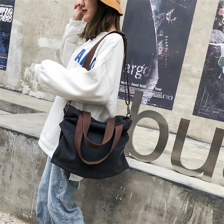 2021 White Canvas Beach Bag Women Shopping Shoulder Bag Casual Travel Tote Girls Female School Bags for Teenage Girls Sac A Main