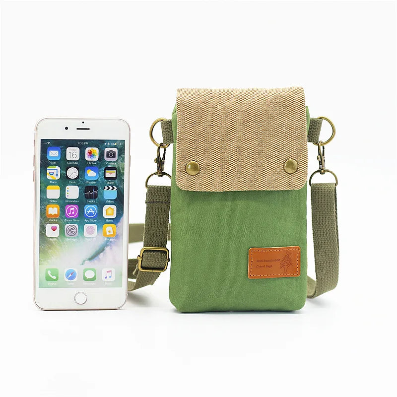 2022 Casual Canvas Mobile Phone Bags for Women Double Zipper Shoulder Bag Female Girls Trend Handbag Purse Mini Crossbody Bolsas
