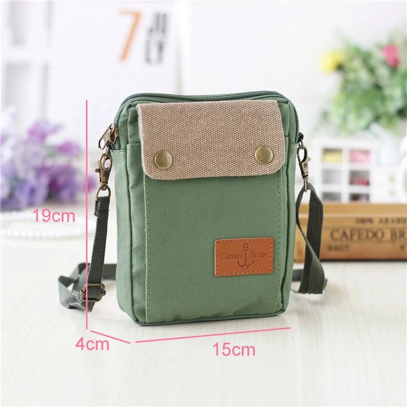 2022 Casual Canvas Mobile Phone Bags for Women Double Zipper Shoulder Bag Female Girls Trend Handbag Purse Mini Crossbody Bolsas