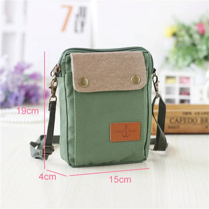 2022 Casual Canvas Mobile Phone Bags for Women Double Zipper Shoulder Bag Female Girls Trend Handbag Purse Mini Crossbody Bolsas