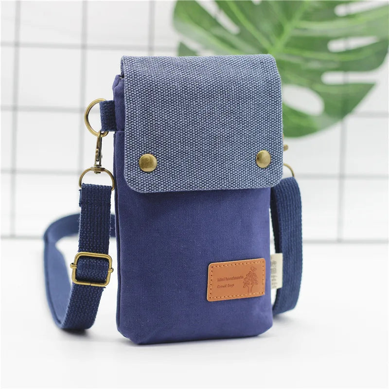 2022 Casual Canvas Mobile Phone Bags for Women Double Zipper Shoulder Bag Female Girls Trend Handbag Purse Mini Crossbody Bolsas