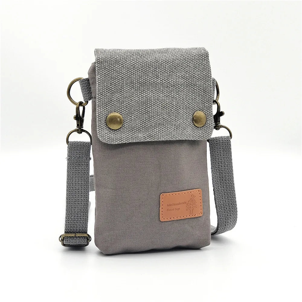 2022 Casual Canvas Mobile Phone Bags for Women Double Zipper Shoulder Bag Female Girls Trend Handbag Purse Mini Crossbody Bolsas