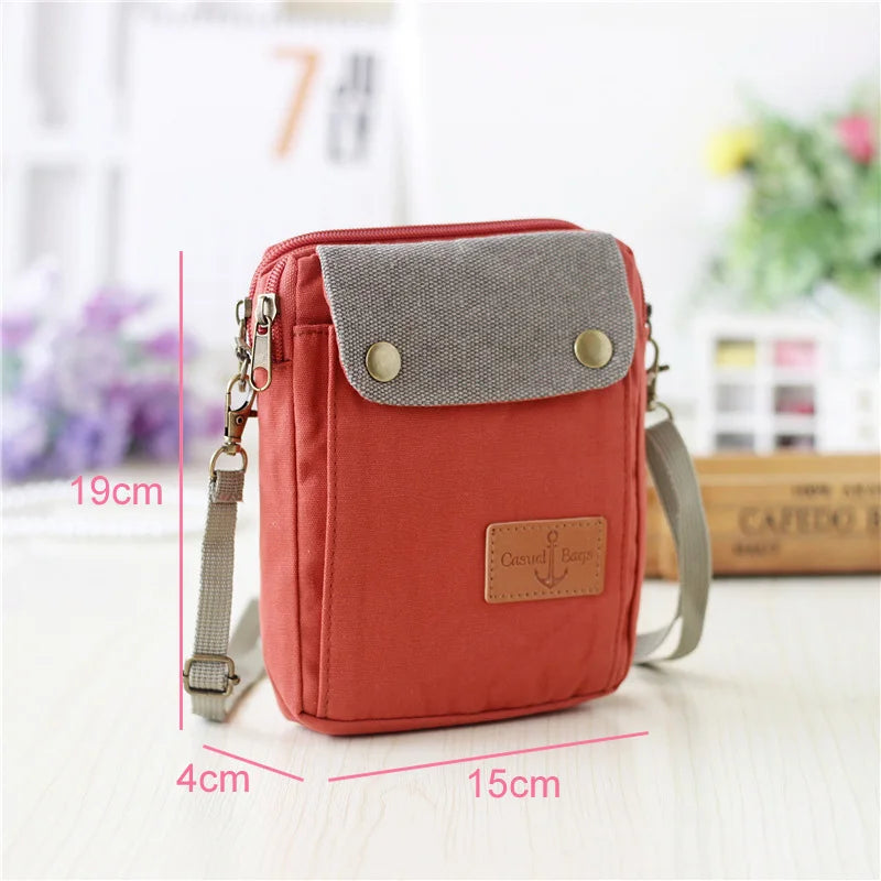 2022 Casual Canvas Mobile Phone Bags for Women Double Zipper Shoulder Bag Female Girls Trend Handbag Purse Mini Crossbody Bolsas