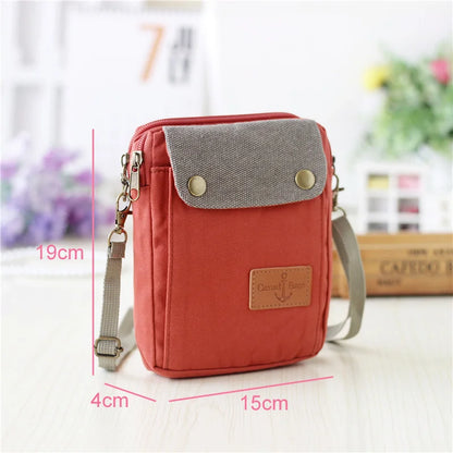 2022 Casual Canvas Mobile Phone Bags for Women Double Zipper Shoulder Bag Female Girls Trend Handbag Purse Mini Crossbody Bolsas