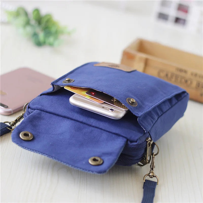 2022 Casual Canvas Mobile Phone Bags for Women Double Zipper Shoulder Bag Female Girls Trend Handbag Purse Mini Crossbody Bolsas