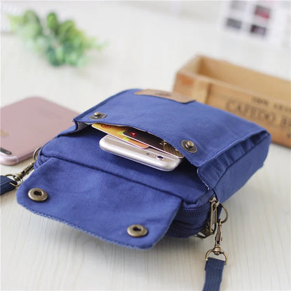 2022 Casual Canvas Mobile Phone Bags for Women Double Zipper Shoulder Bag Female Girls Trend Handbag Purse Mini Crossbody Bolsas